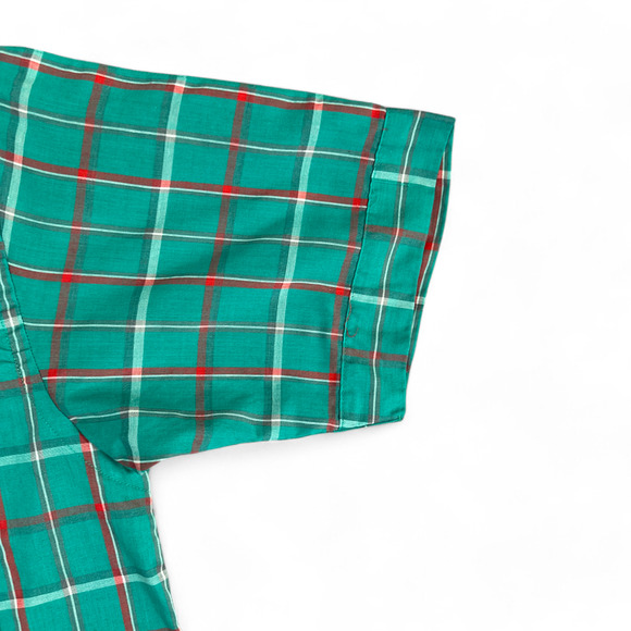 Vintage Manhattan Shirt Adult MEDIUM Green Plaid Button Down Natural USA 80s - Picture 6 of 8